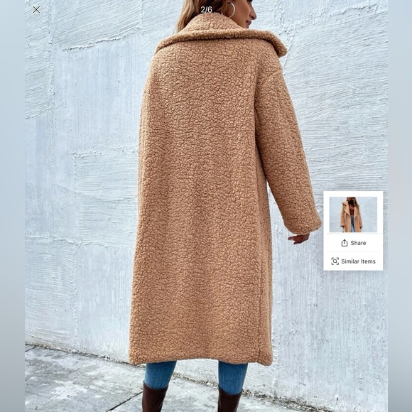 SHEIN NEW Lapel Neck Double Button Teddy Coat size L Camel Colour - Picture 3 of 4